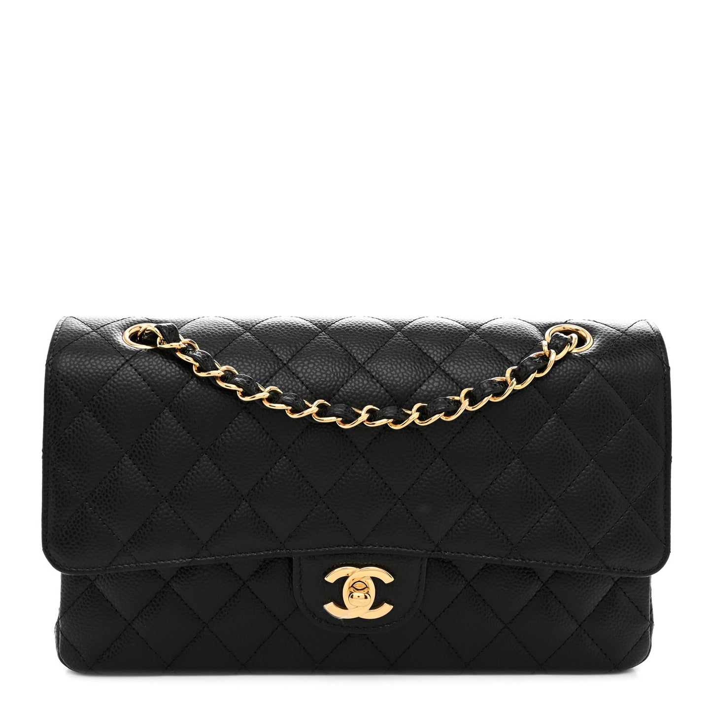 Caviar Quilted Medium Double Flap Black
