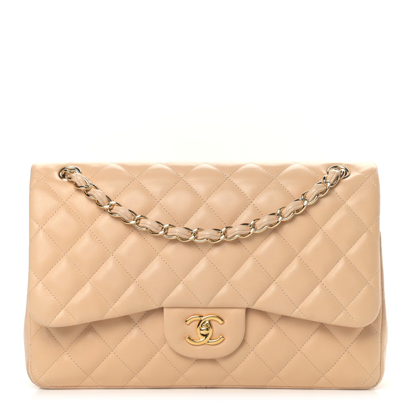 Lambskin Quilted Jumbo Double Flap Beige Clair