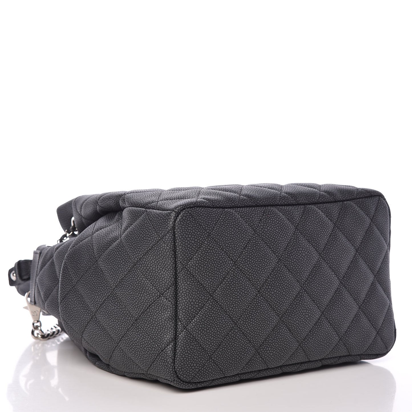 Grained Calfskin Quilted Medium CC Chain Bucket Drawstring Bag Grey