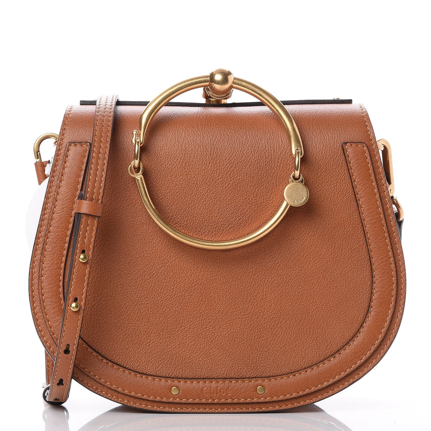 Calfskin Suede Medium Nile Bracelet Bag Caramel