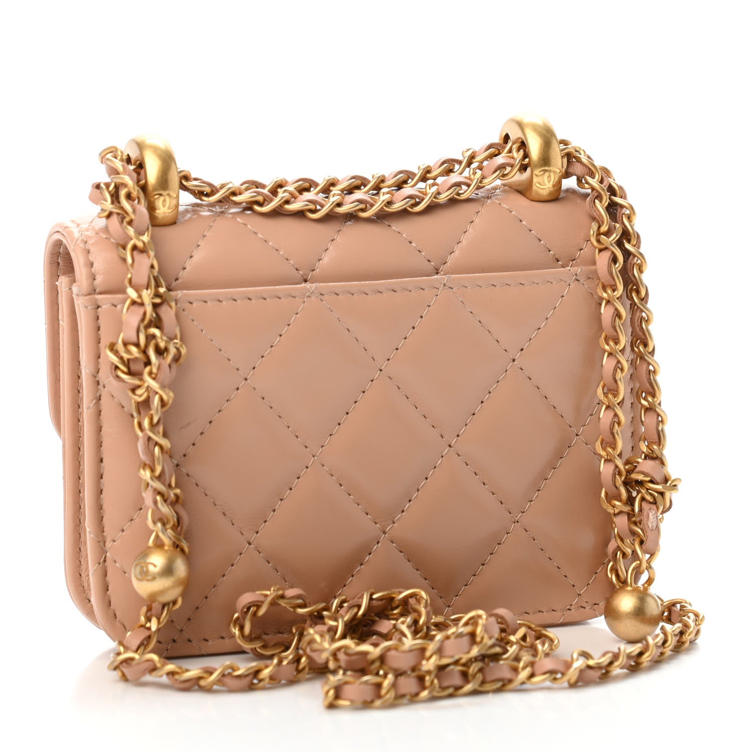 Chanel Calfskin Quilted Perfect Fit Coin Purse With Chain Beige 3 of 4