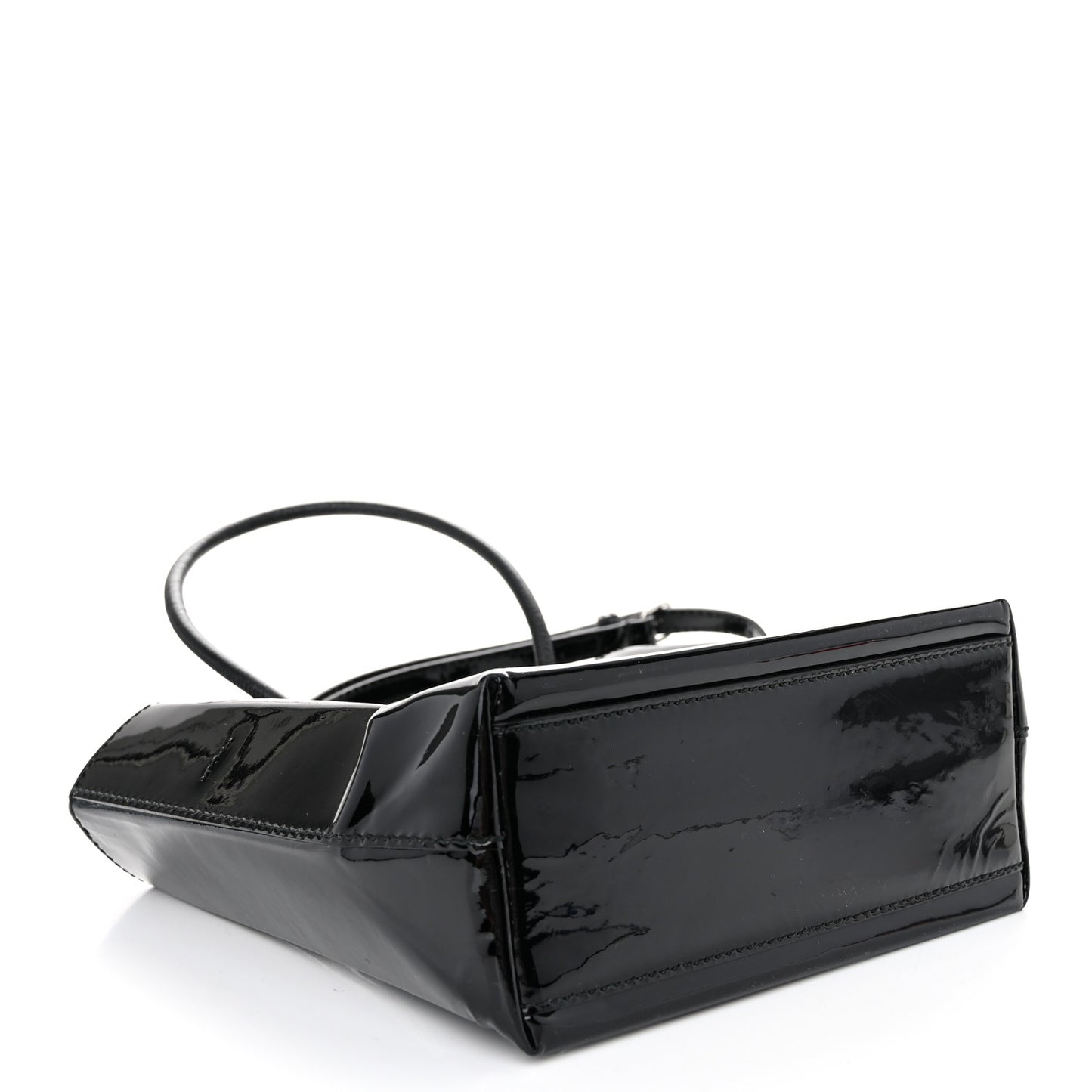 Patent Calfskin Logo Shopping Tote XXS Black