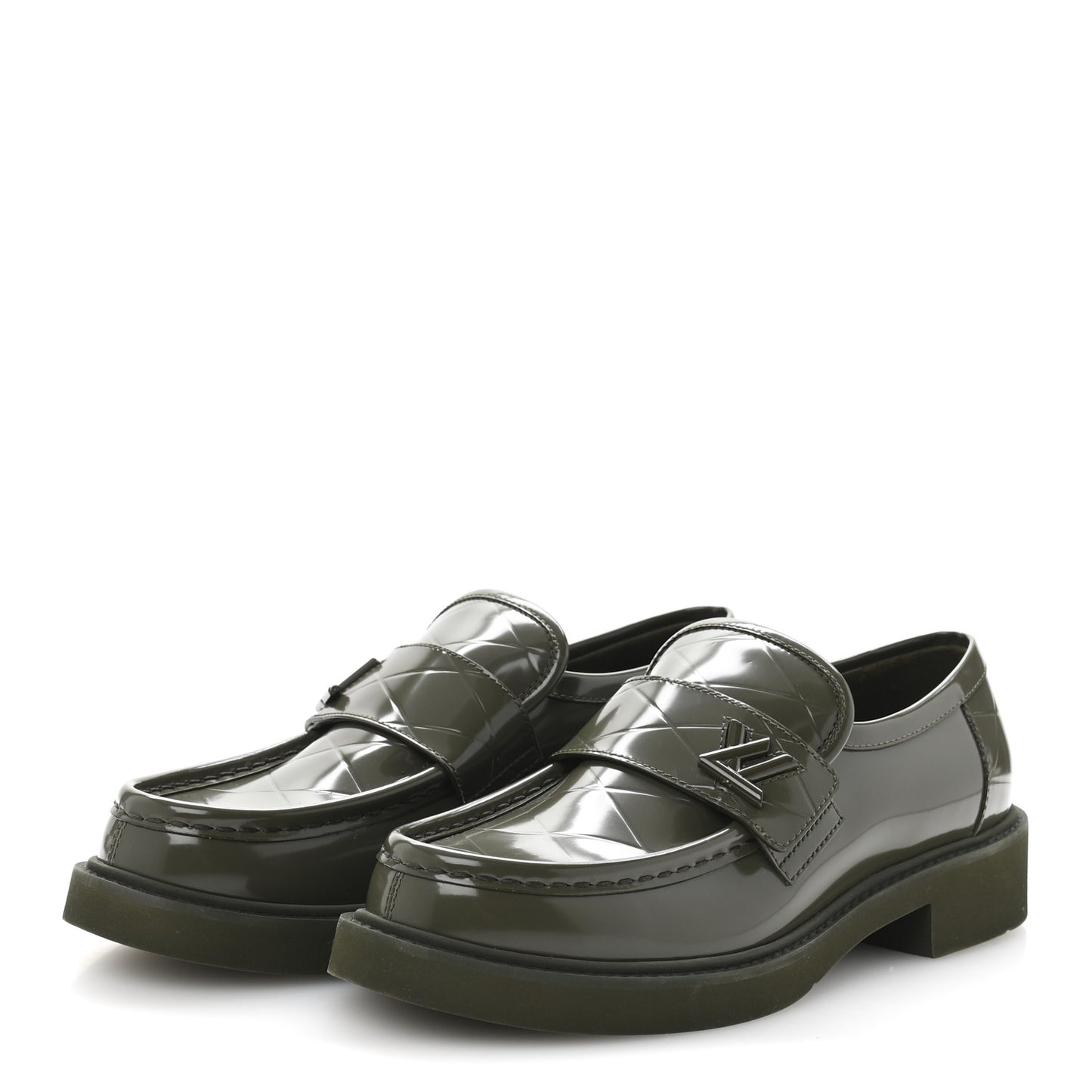 Shiny Calfskin Academy Loafers 38 Kaki