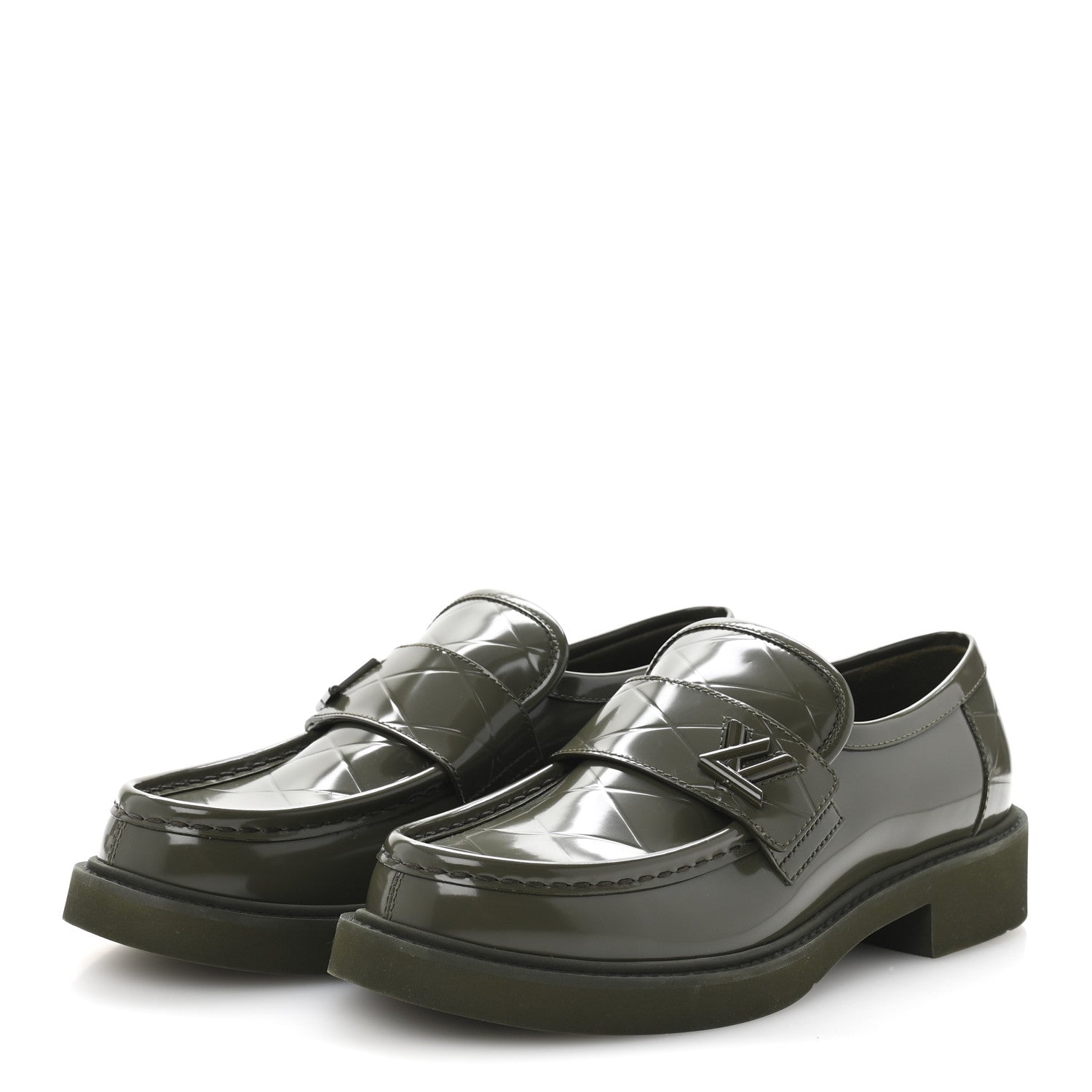 Louis Vuitton Shiny Calfskin Academy Loafers 38 Kaki 4 of 10