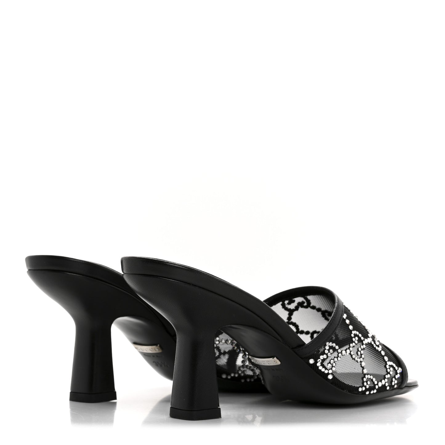 Tela Retino Kid Scamosciato Crystal GG Monogram Square Demi Mule Sandals 35.5 Black