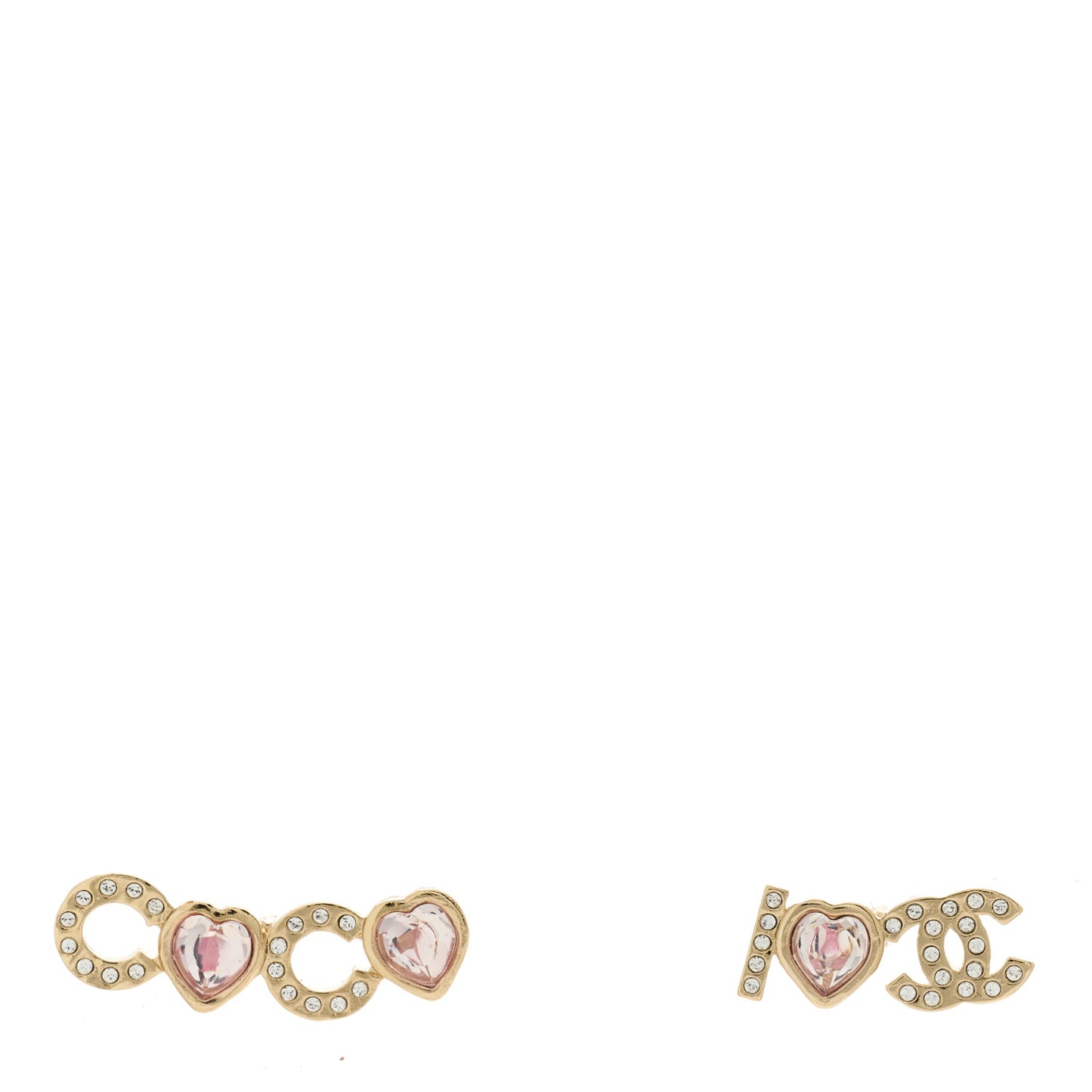 Metal Strass I Love Coco Heart Earrings Gold Pink