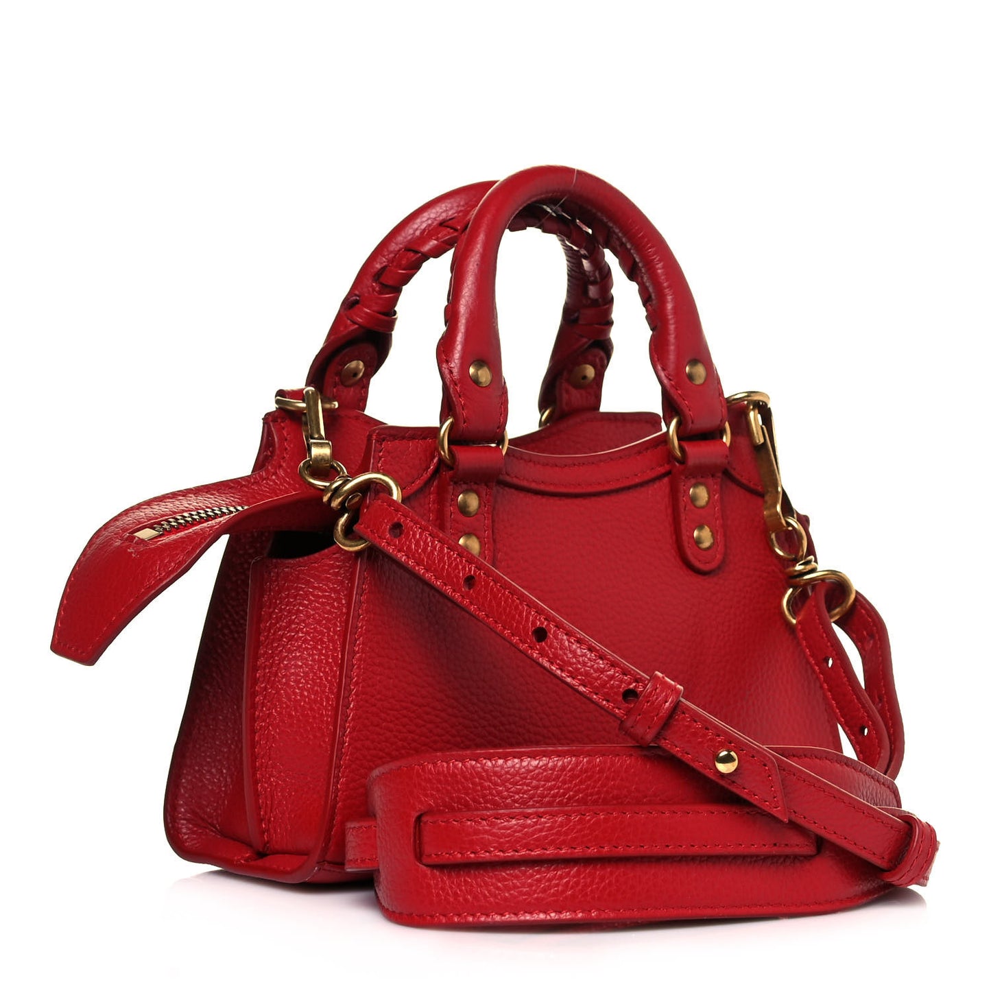 Grained Calfskin Neo Classic Gold Hardware Nano City Crossbody Medium Red