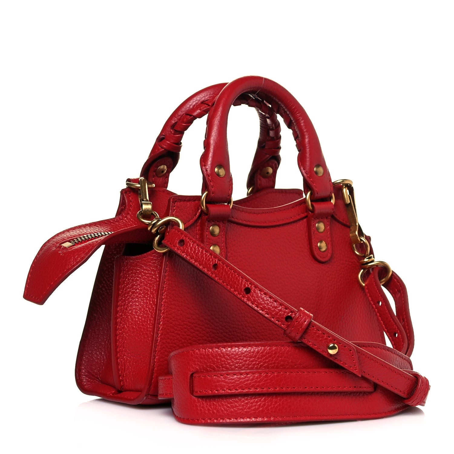 Balenciaga Grained Calfskin Neo Classic Gold Hardware Nano City Crossbody Medium Red 2 of 10