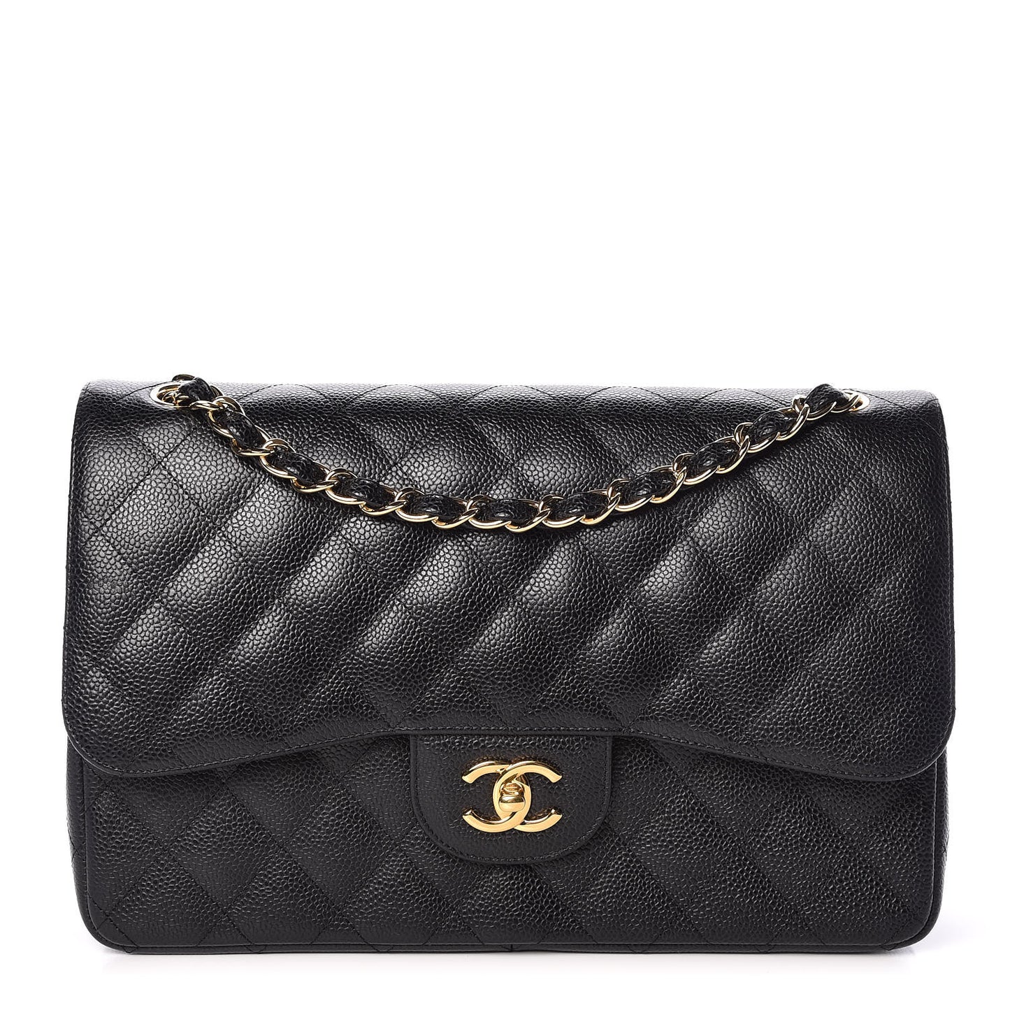 Caviar Quilted Jumbo Double Flap Black