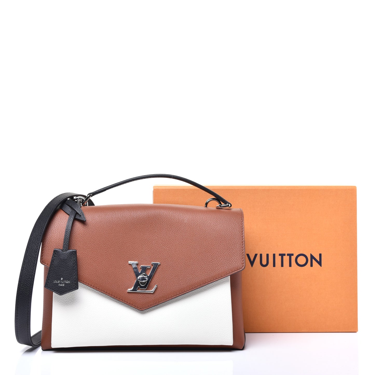 Soft Calfskin My Lockme Top Handle Caramel Creme Black