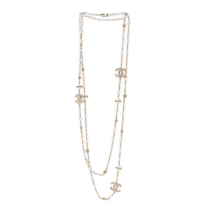 Chanel Pearl Beaded CC Long Necklace Gold Light Blue 3 of 5