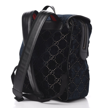 Gucci Velvet GG Monogram Textured Calfskin Web Small Double Buckle Backpack Blue Beige Black 2 of 9