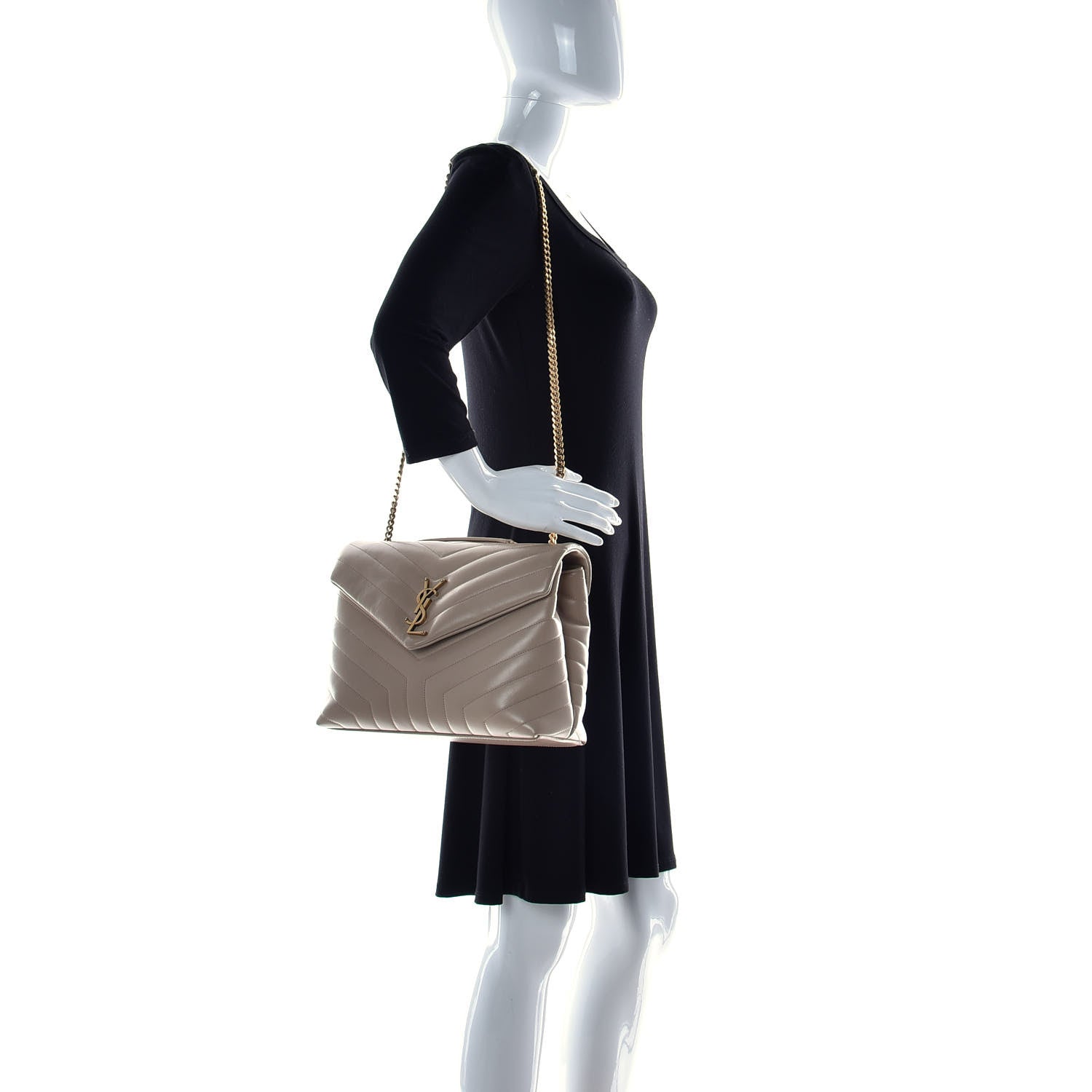 Saint Laurent Calfskin Y Quilted Monogram Medium Loulou Chain Satchel Dark Beige 2 of 11