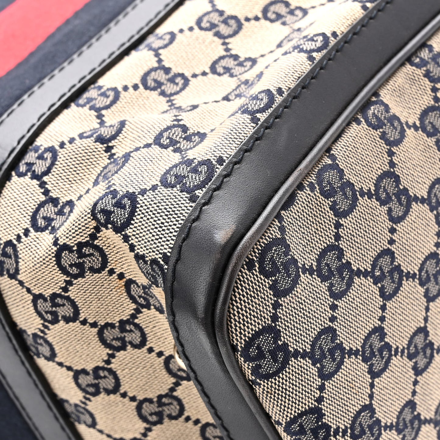Monogram Selleria Calfskin Vintage Web Medium Boston Beige Blue