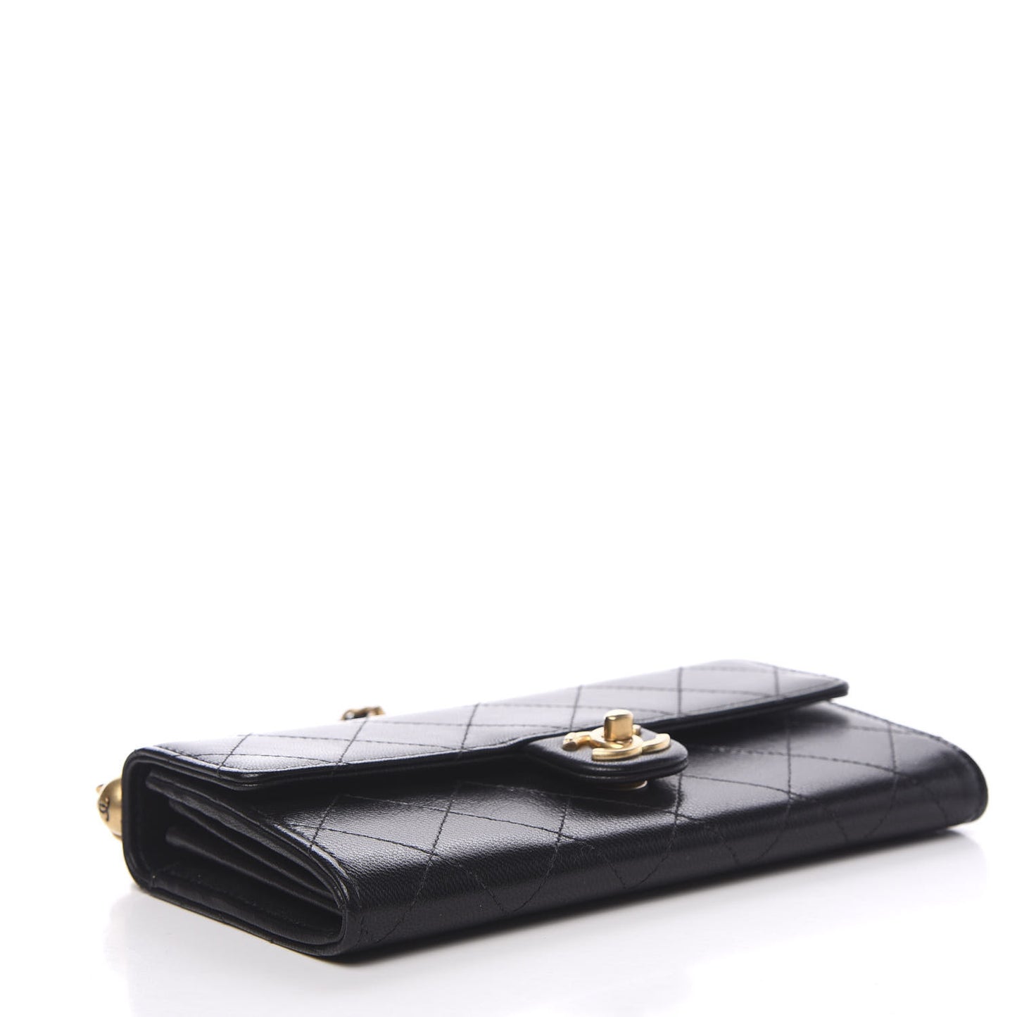 Goatskin Quilted Chic Pearls Clutch With Chain Black