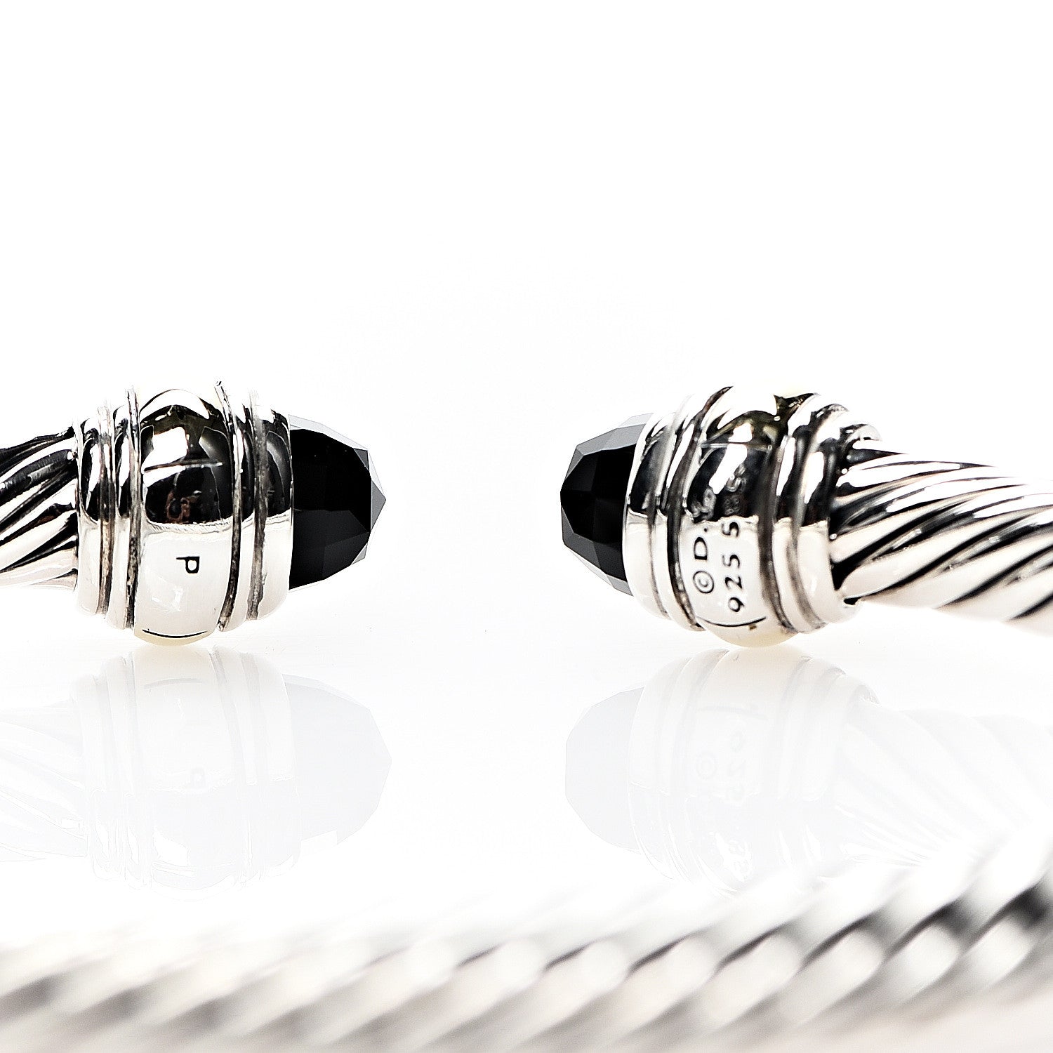 David Yurman Sterling Silver 14K Yellow Gold Black Onyx 5mm Cable Classics Bracelet 3 of 5