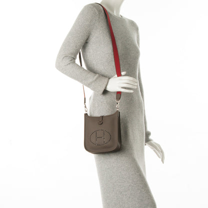 Hermes Taurillon Clemence Amazone Evelyne TPM Etain Rouge Casaque 2 of 7