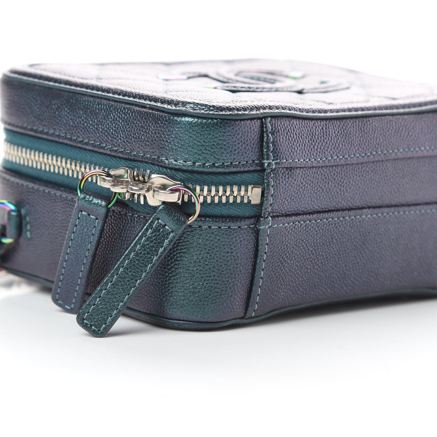 Chanel Iridescent Caviar Quilted Small CC Filigree Vanity Case Dark Turquoise 9 of 10
