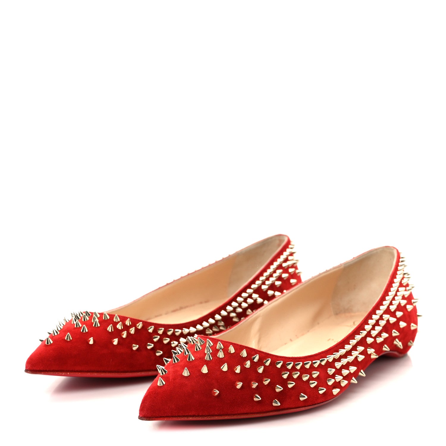 Christian Louboutin Veau Velours Studded Escarpic Flat 41 Rougissime 4 of 10