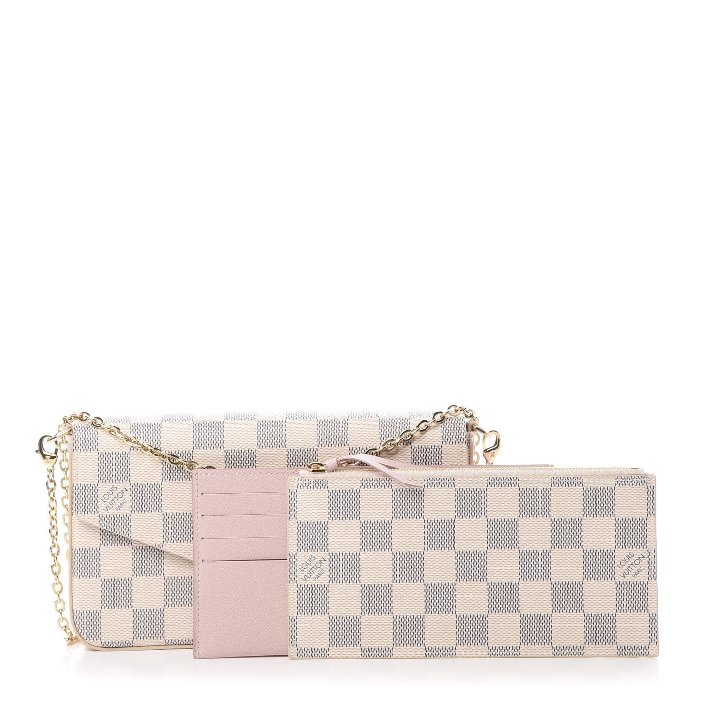 Damier Azur Pochette Felicie Chain Wallet Rose Ballerine
