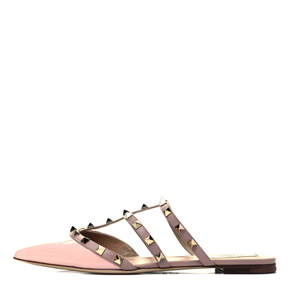 Valentino Garavani Patent Nappa Rockstud Flat Cage Mules 39.5 Water Rose Poudre 1 of 7