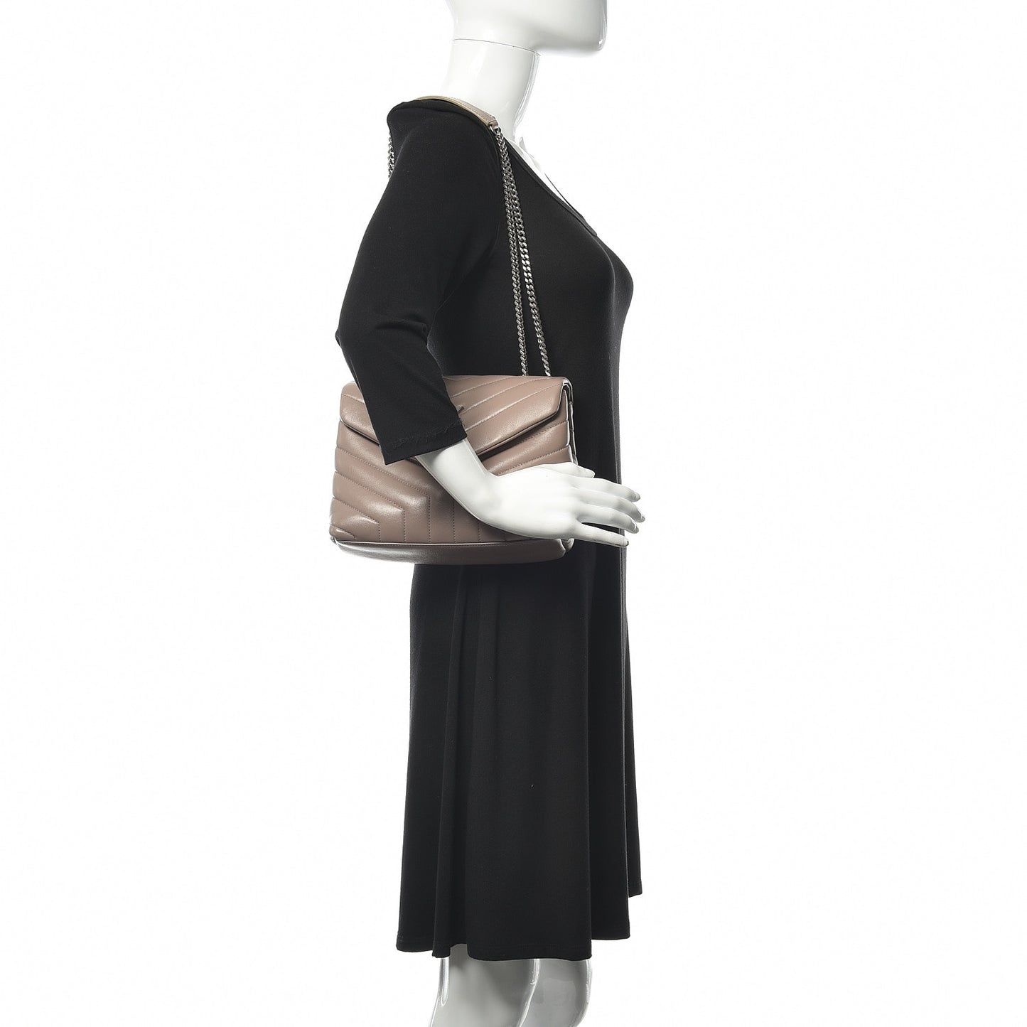 Calfskin Y Quilted Monogram Small Loulou Chain Satchel Taupe Sable