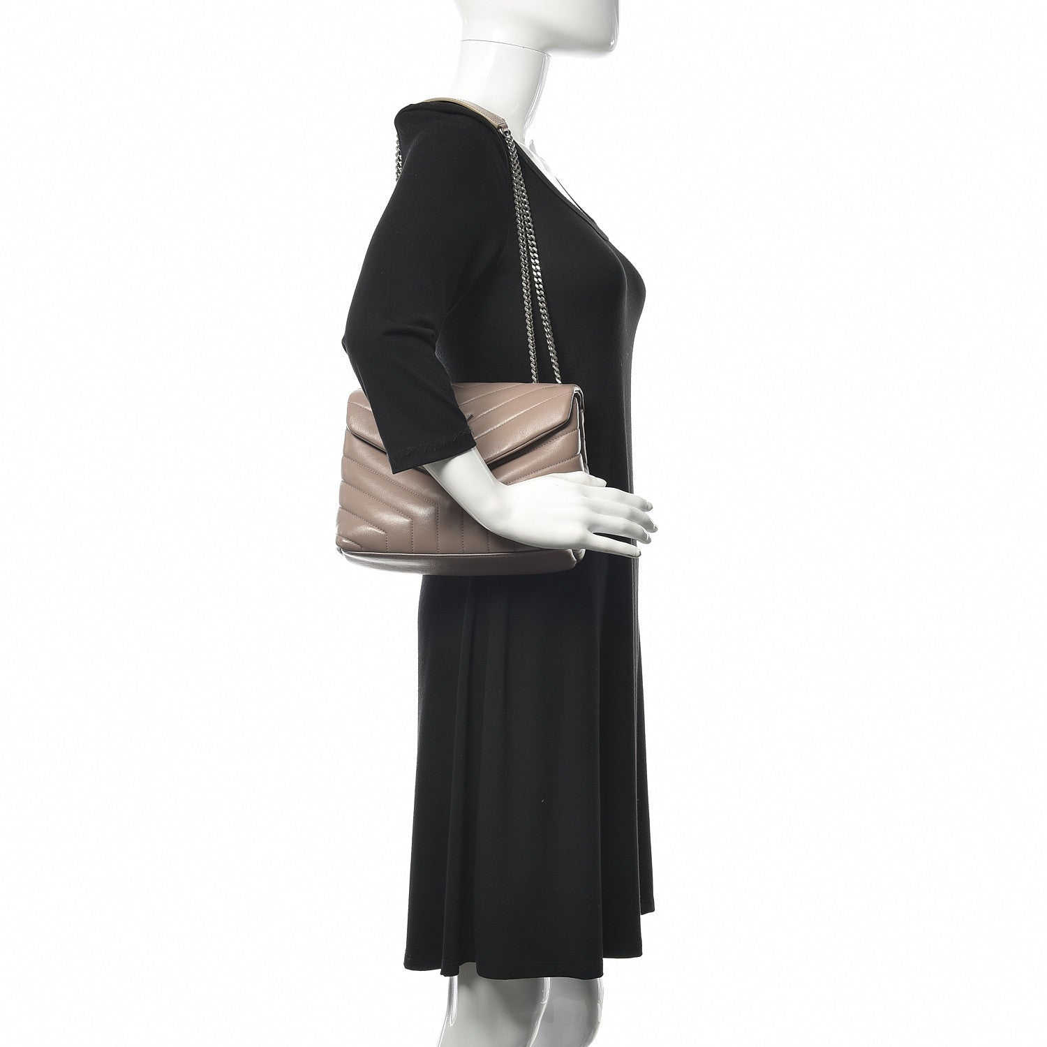 Saint Laurent Calfskin Y Quilted Monogram Small Loulou Chain Satchel Taupe Sable 2 of 9