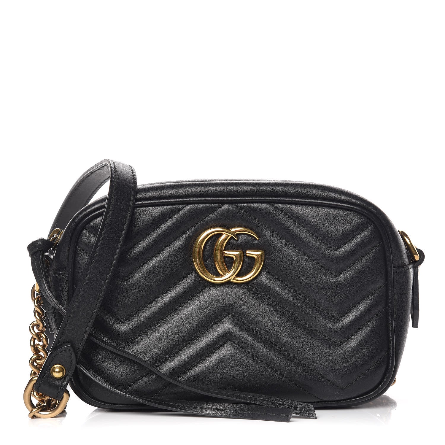 Gucci Calfskin Matelasse Mini GG Marmont Chain Shoulder Bag Black 1 of 15