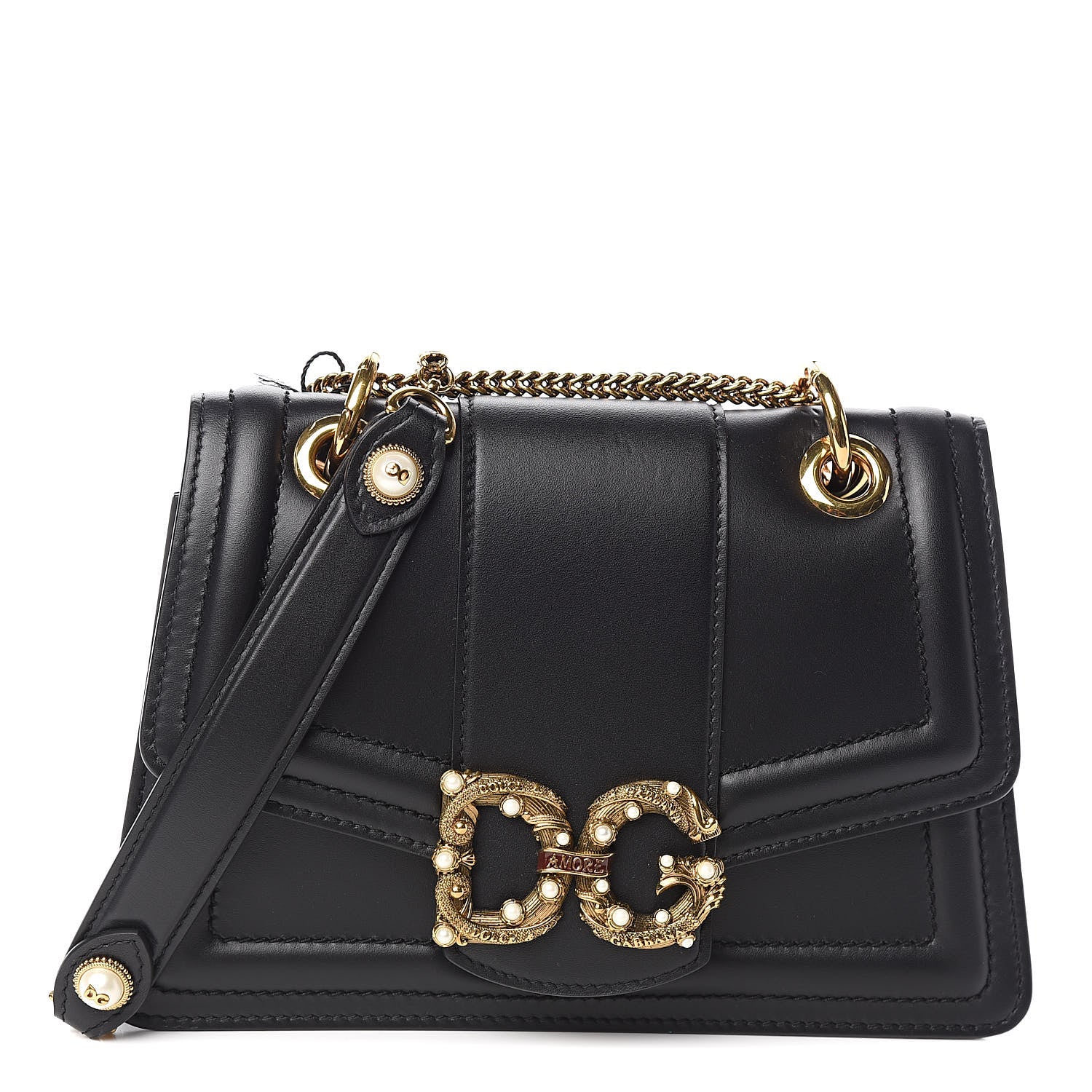 Dolce & Gabbana Smooth Calfskin Small DG Amore Envelope Bag Black 1 of 9