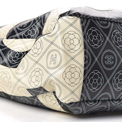 Chanel Coated Canvas Camellia Large Shopping Tote Black Beige 10 of 11