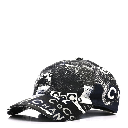 Chanel Cotton Coco Print Cap Hat Navy Black White 1 of 8