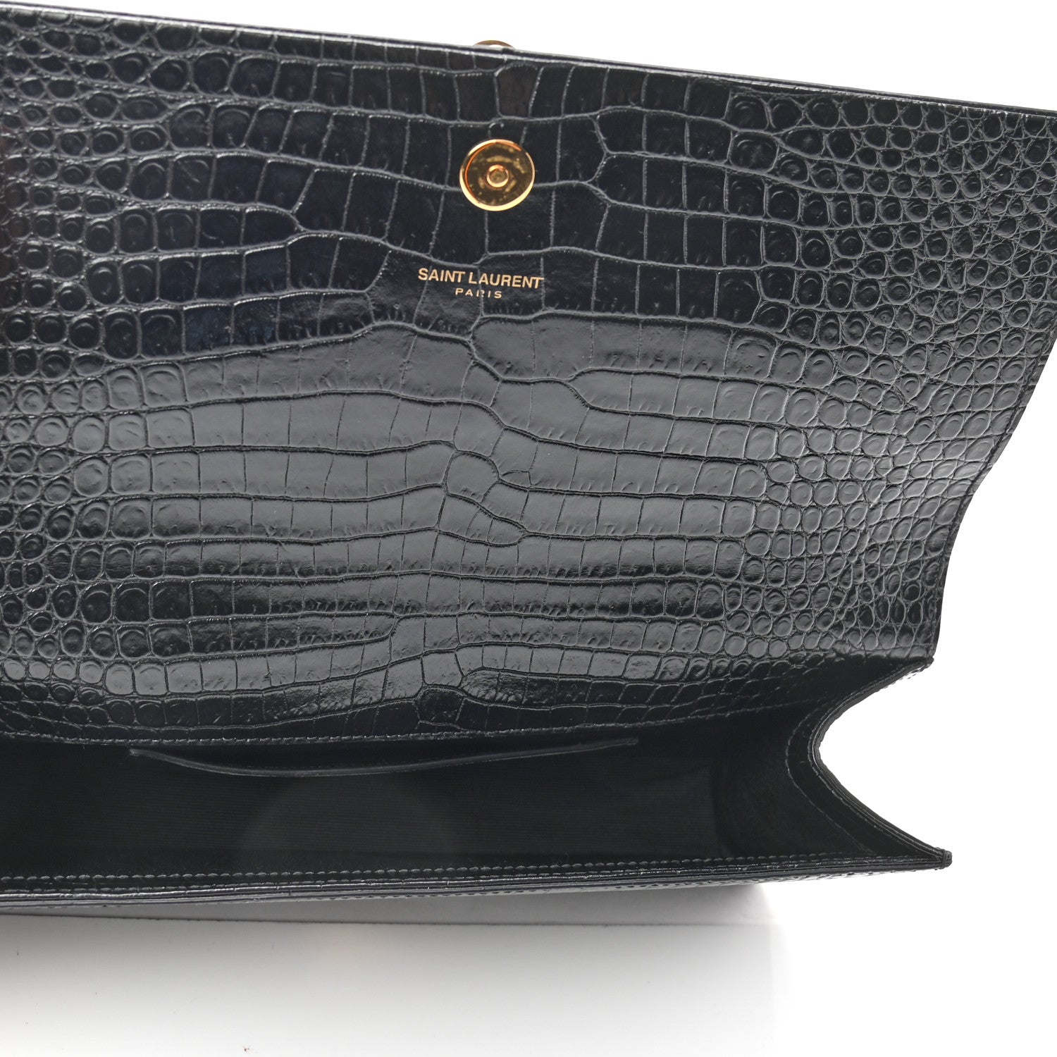 Saint Laurent Calfskin Crocodile Embossed Classic Monogram Tassel Clutch Black 5 of 8