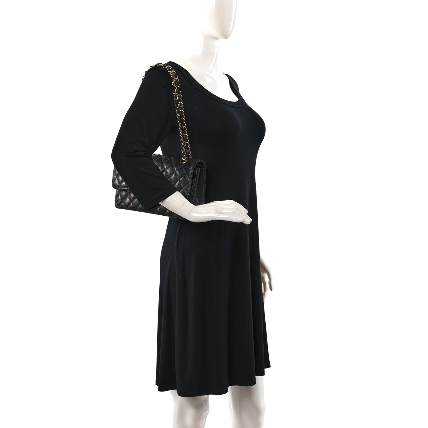 Caviar Quilted Medium Double Flap Black