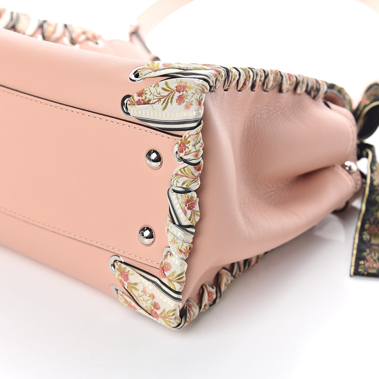 Fendi Vitello Seta Shiny Nappa Ribbon Lace Up Floral Medium Peekaboo Iconic Satchel Baby Pink Multicolor 8 of 8