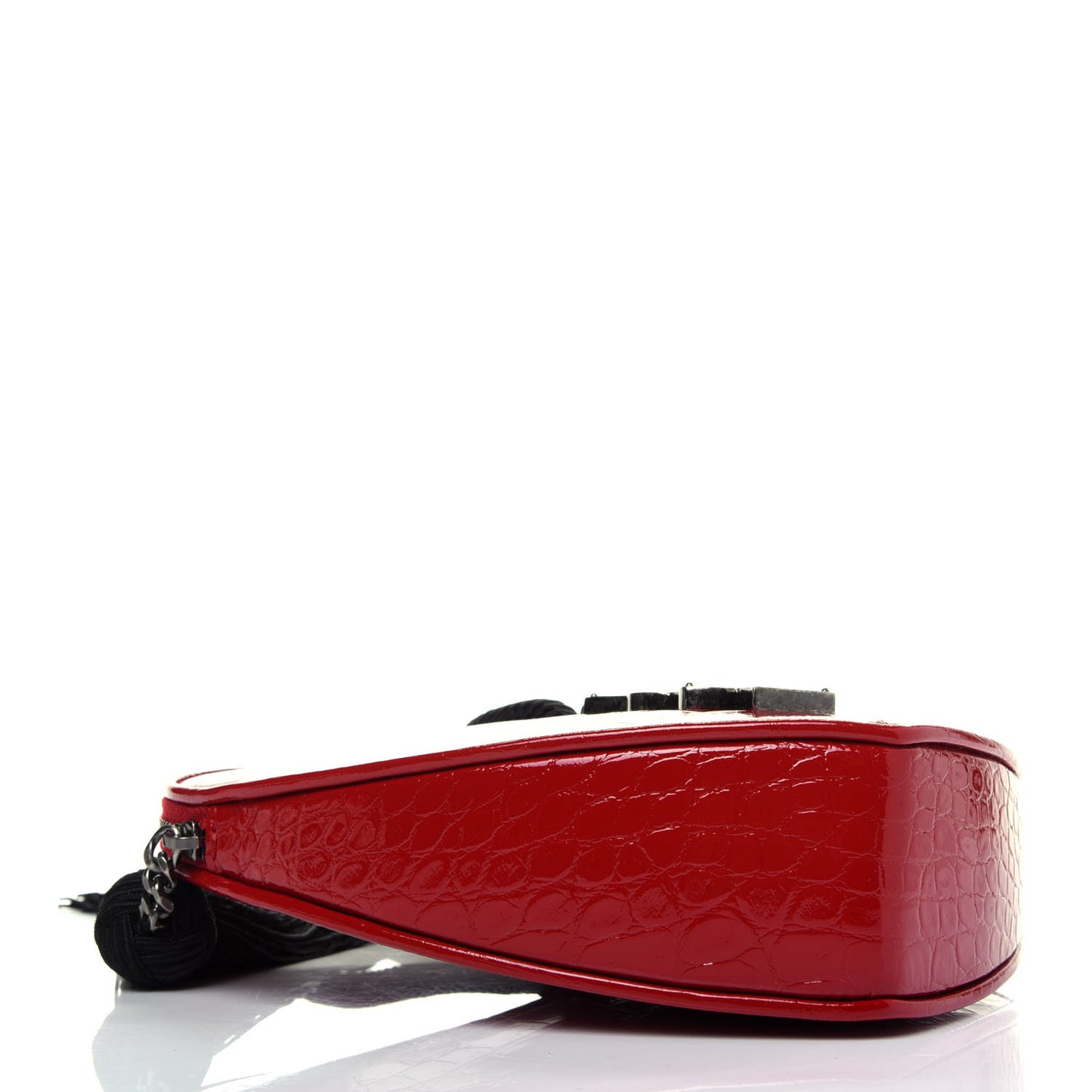 Patent Crocodile Embossed Sac Coeur Heart Shaped Clutch Red