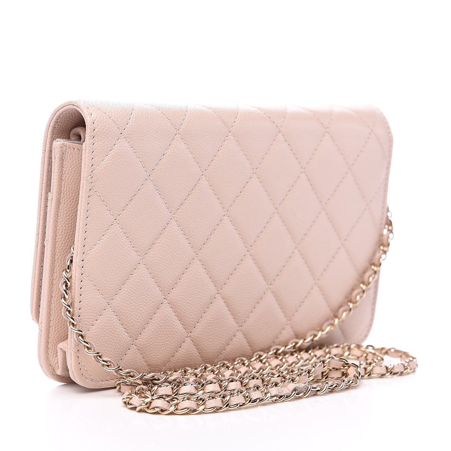 Caviar Quilted Golden Class Wallet On Chain WOC Light Beige