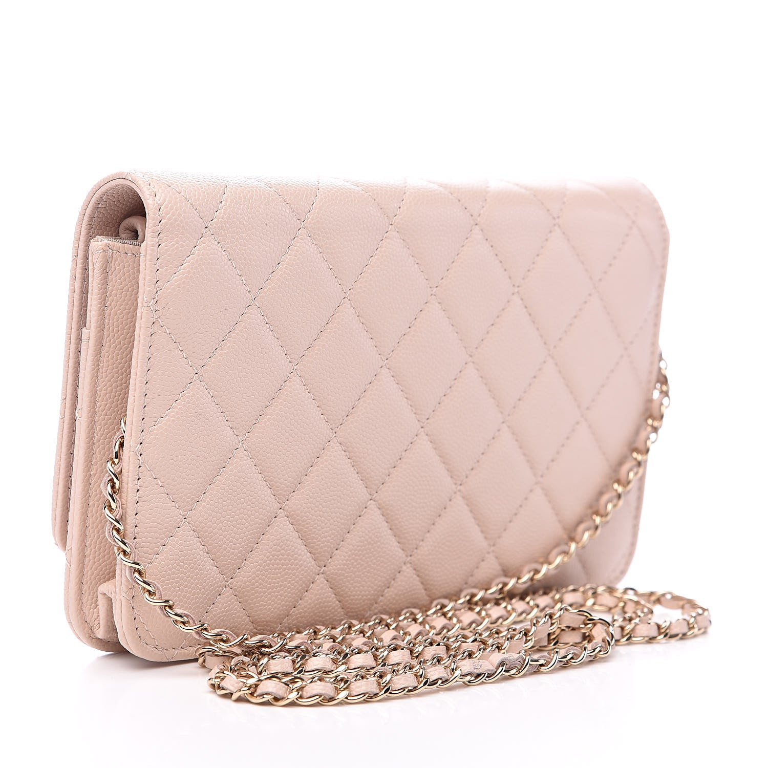 Chanel Caviar Quilted Golden Class Wallet On Chain WOC Light Beige 3 of 12