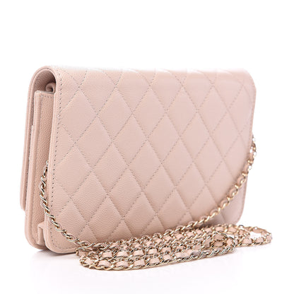 Chanel Caviar Quilted Golden Class Wallet On Chain WOC Light Beige 3 of 12