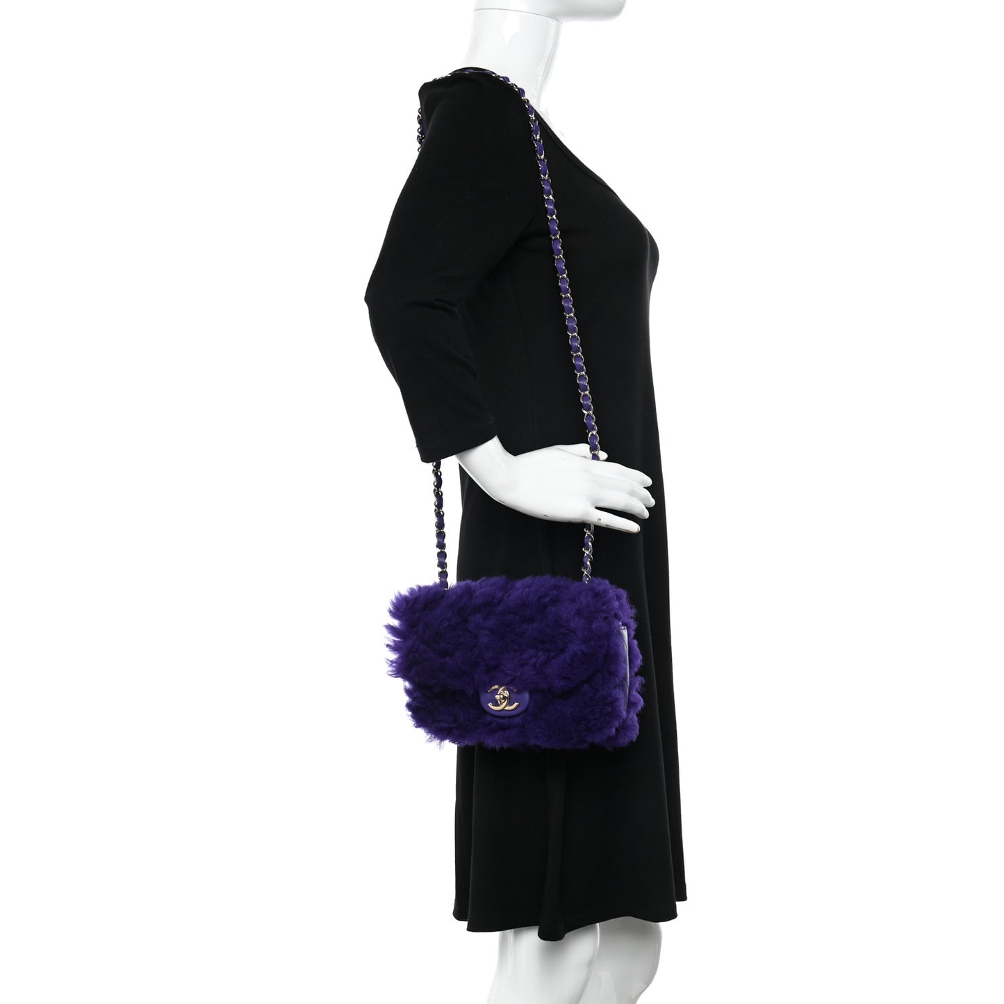 Shearling Lambskin Quilted Flap Purple