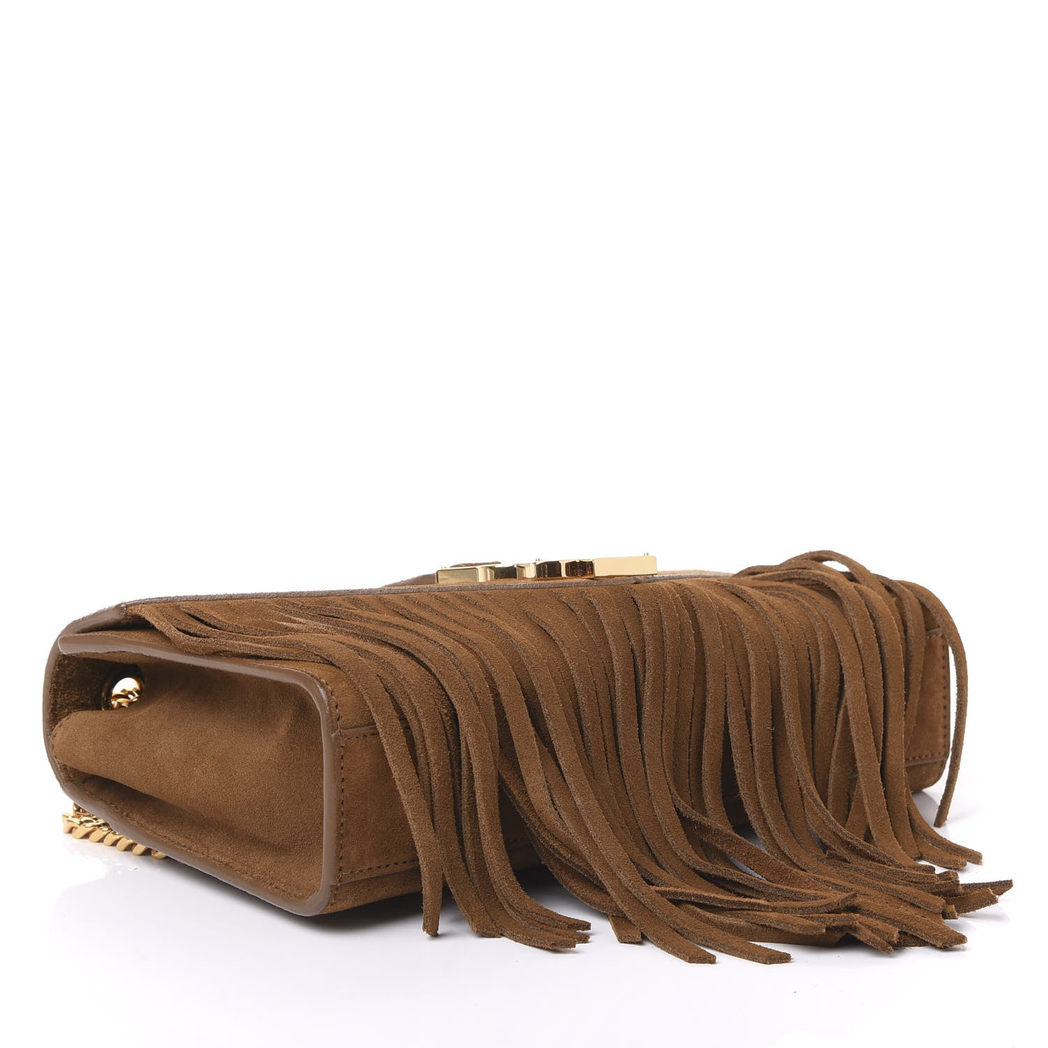 Saint Laurent Suede Fringe Small Monogram Satchel Light Ocre 3 of 9