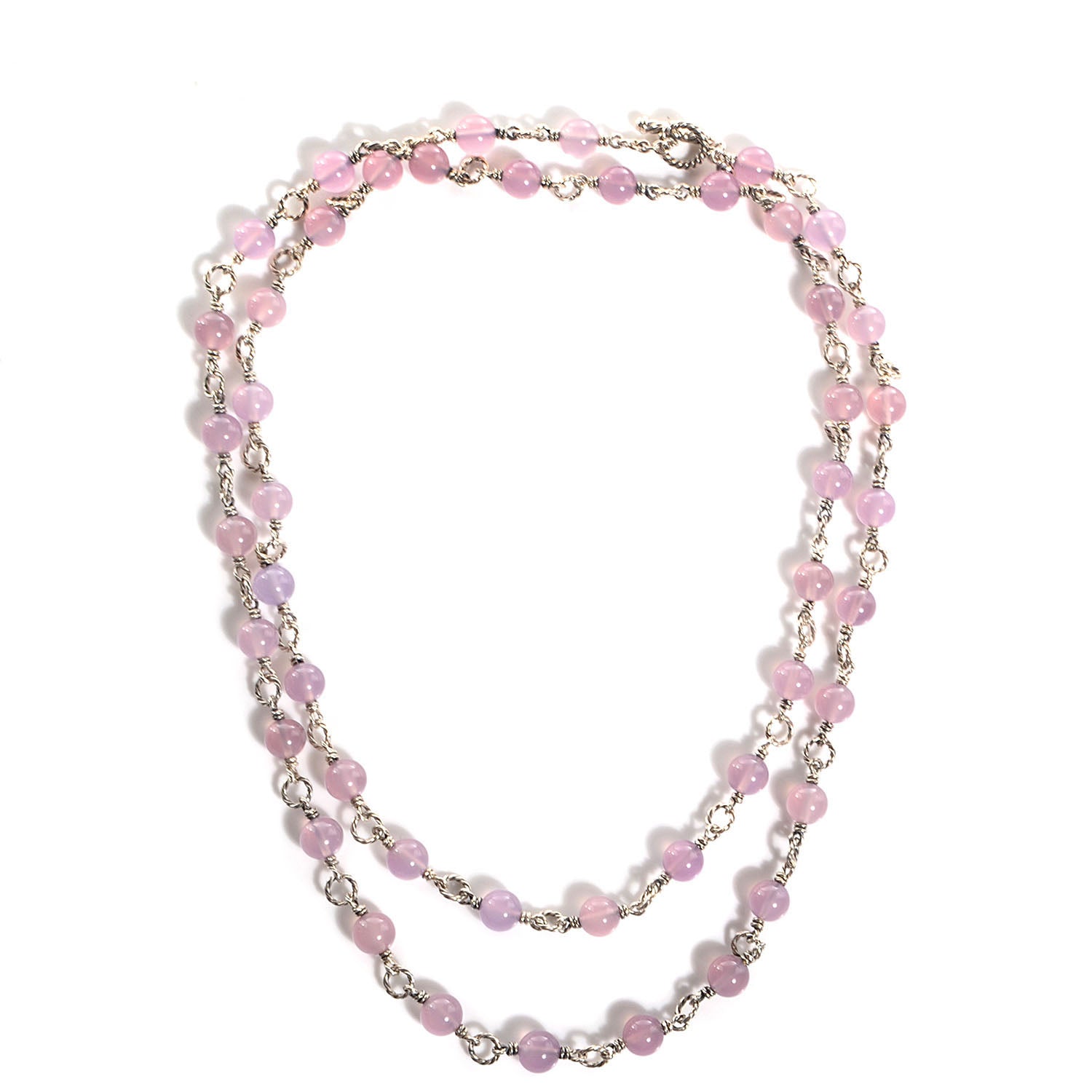 David Yurman Sterling Silver Lavender Chalcendoy Bead Chain Necklace 1 of 6