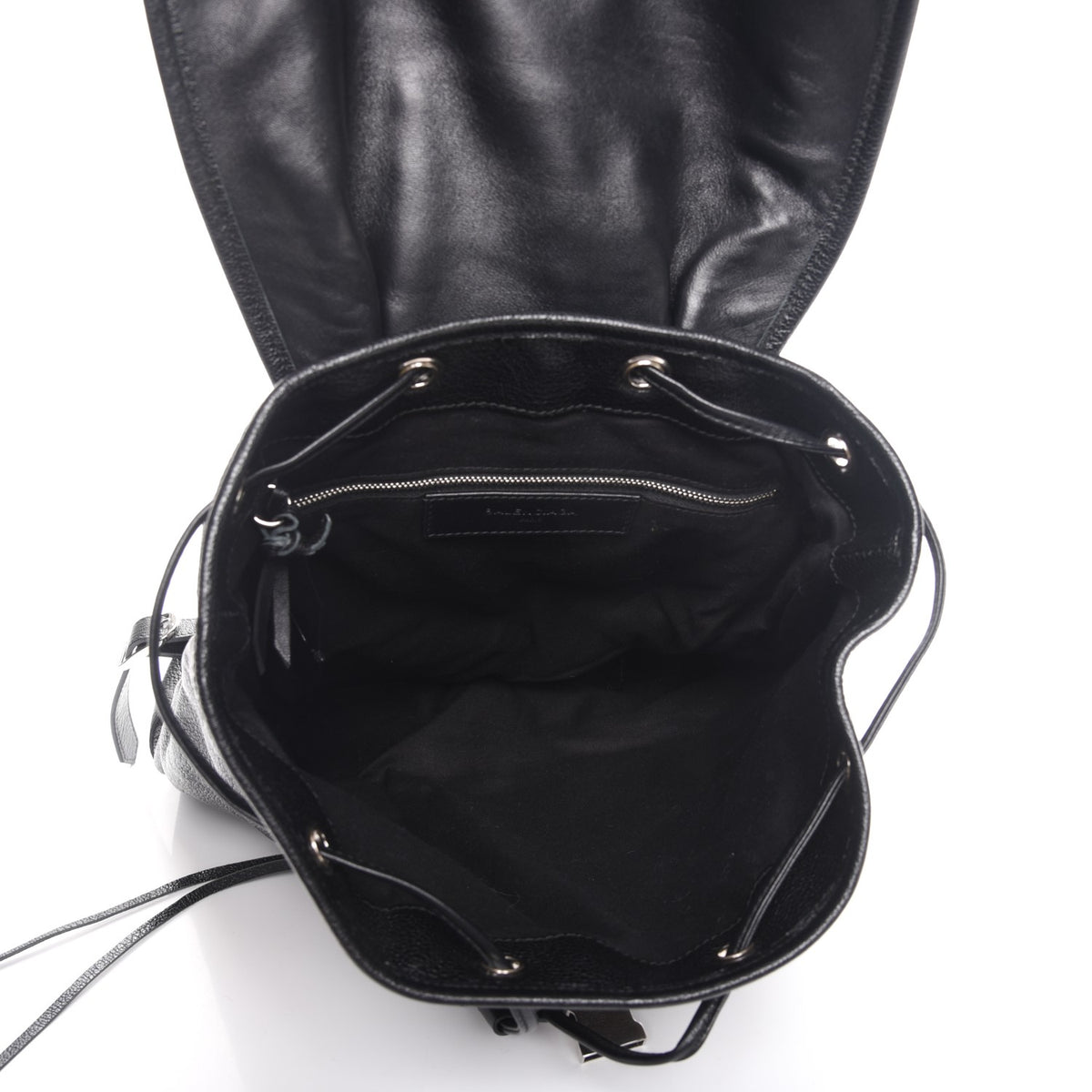 Chevre Silver Metallic Edge Hardware Backpack Black
