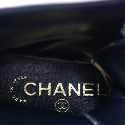 Chanel Denim Patent Lambskin Quilted CC Lace Up Combat Boots 36.5 Navy Blue Black 9 of 10