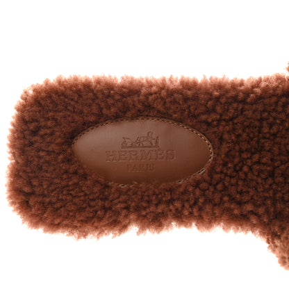 Hermes Woolskin Oran Sandals 37 Cognac 6 of 8