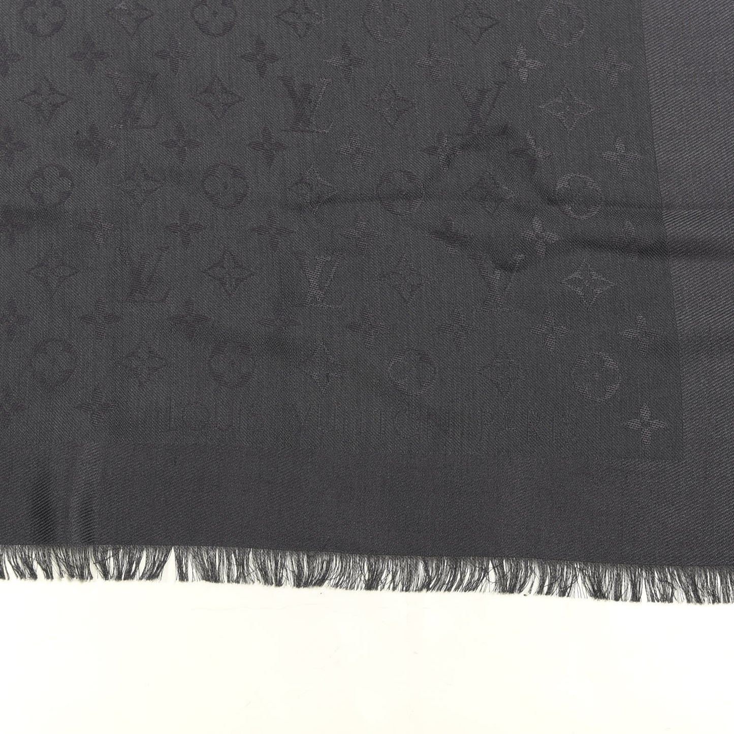 Silk Wool Monogram Shawl Charcoal Grey