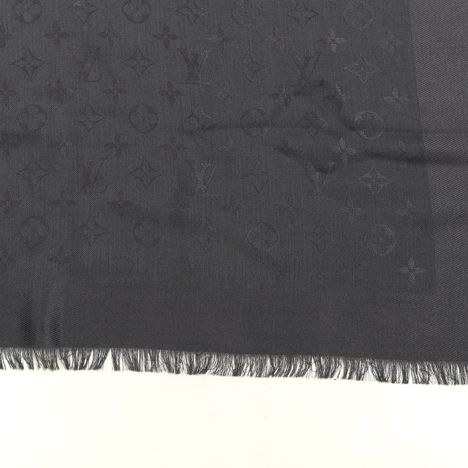 Louis Vuitton Silk Wool Monogram Shawl Charcoal Grey 2 of 3