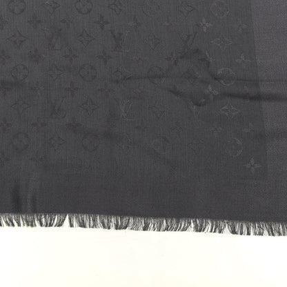 Louis Vuitton Silk Wool Monogram Shawl Charcoal Grey 2 of 3