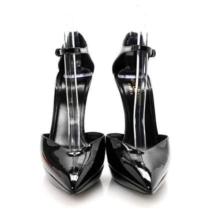 Saint Laurent Patent Anja 105 Ankle Strap Pointed Pumps 37 Black 3 of 10
