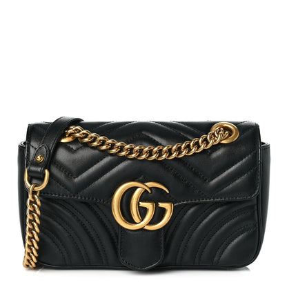 Gucci Calfskin Matelasse Mini GG Marmont Shoulder Bag Black 1 of 8