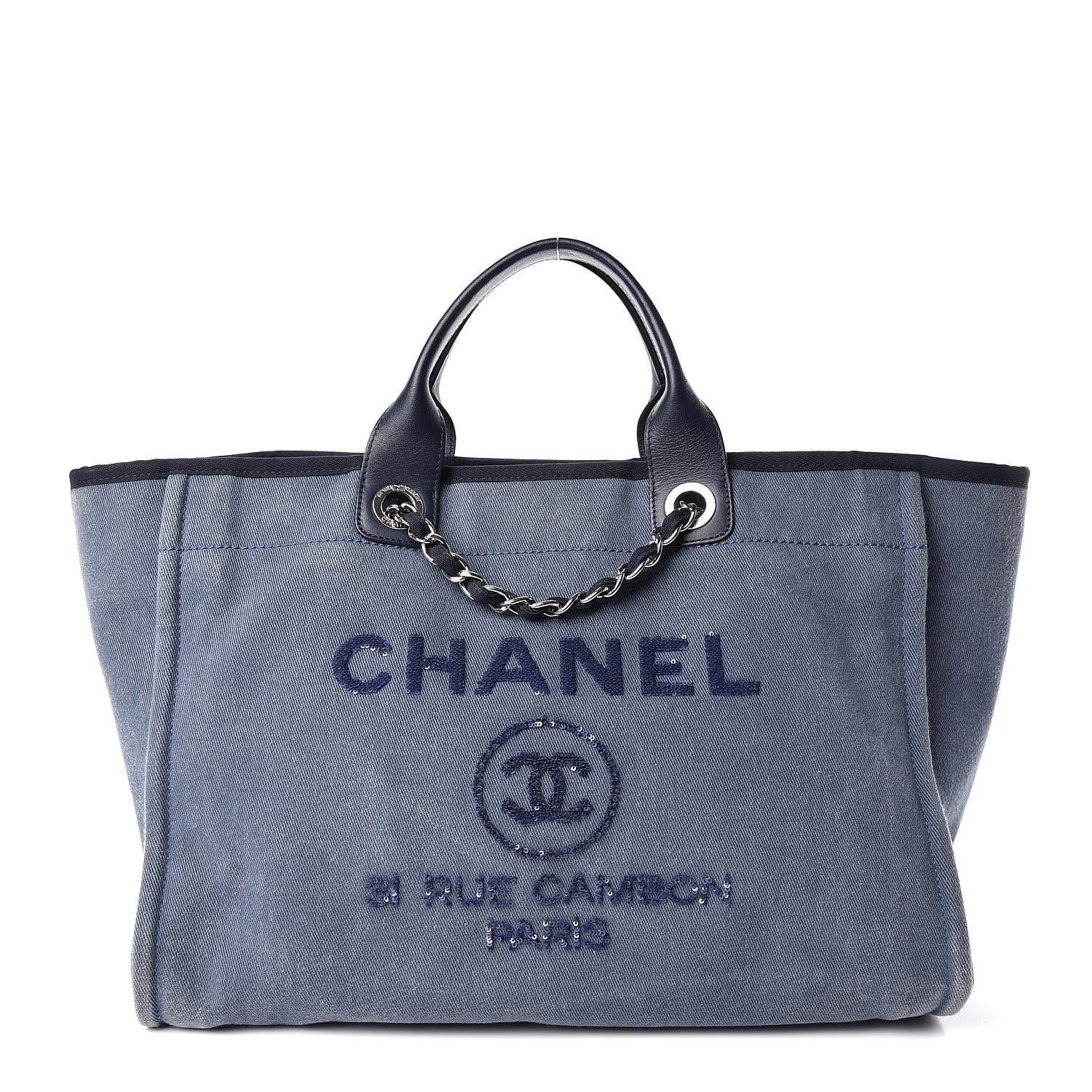 Chanel Canvas Sequin Large Deauville Tote Navy 1 of 10